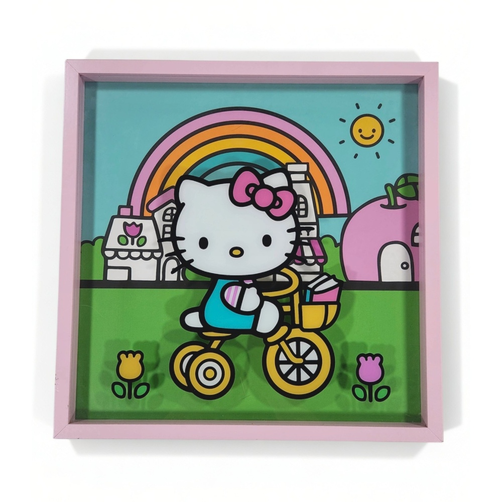 Sanrio Hello Kitty 3D Layered Wall Art Tricycle Shadow Box Decor 15.75 x 15.75"